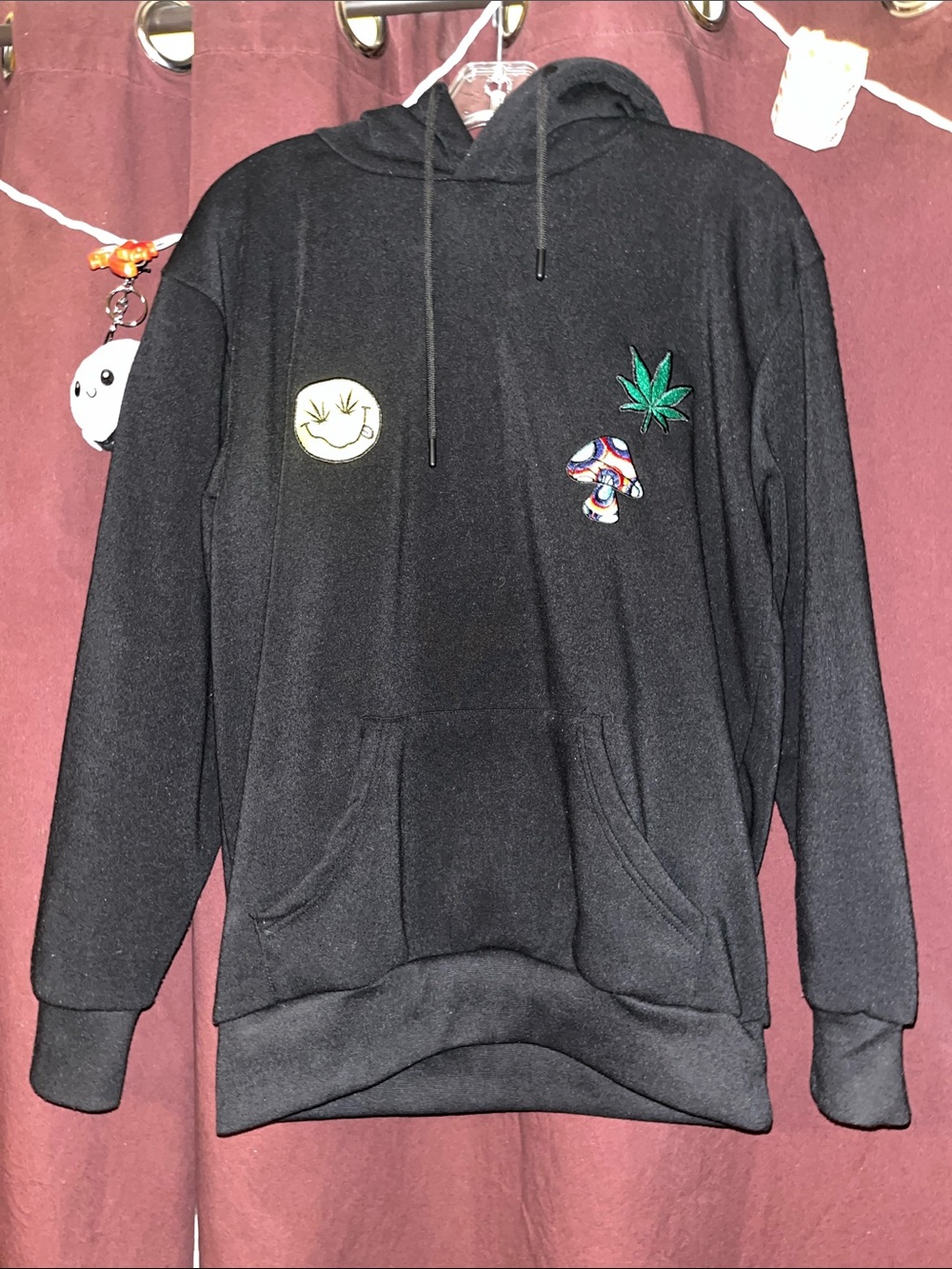 Original Deluxe Black Hooded Zip-Up Jacket with Colorful Patches